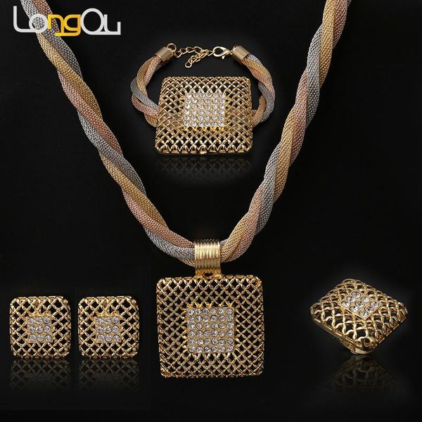 

earrings & necklace fashionable women wedding engagement jewelry sets gold-color bridal accessories earring jewellry, Silver