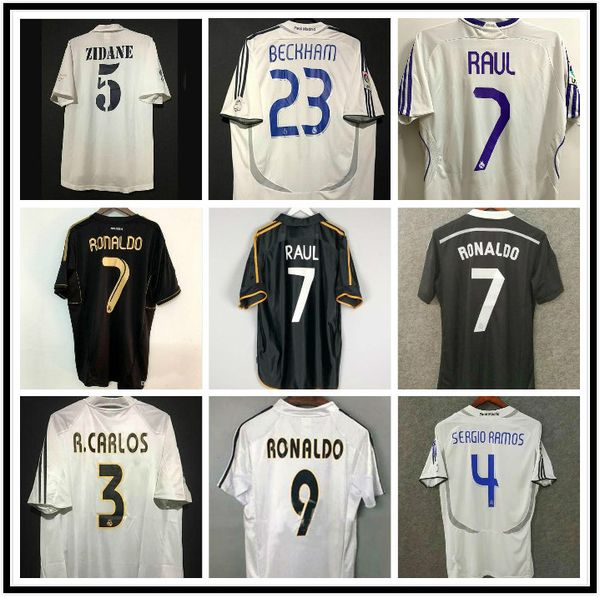 

#7 raul #9 ronaldo #23 beckham retro 06 07 real madrid soccer jersey vintage 2006 2007 football shirt cannavaro marcelo higuain, Black;yellow