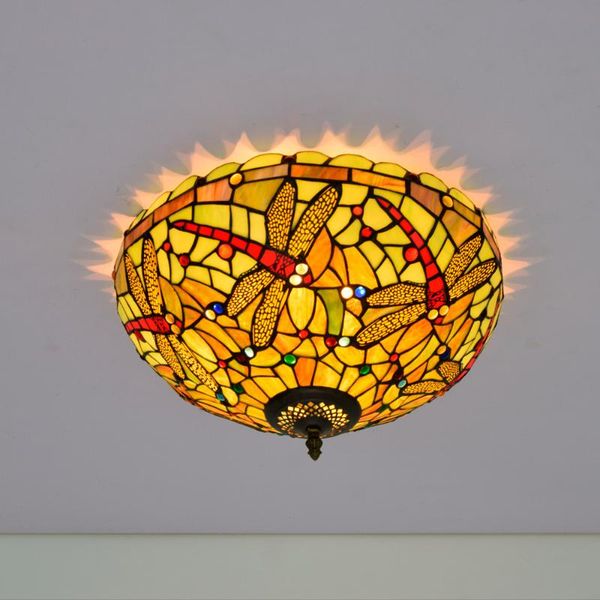 

ceiling lights 40cm european-style retro dragonfly tiffany multi-color glass restaurant bedroom corridor bathroom green color lamp