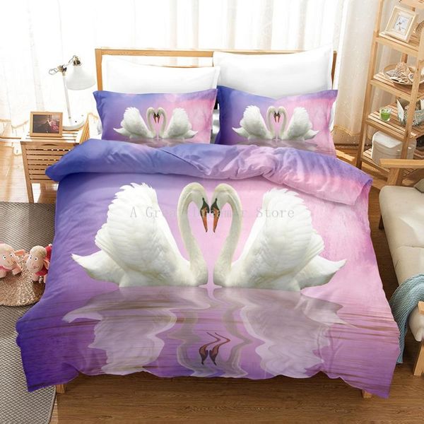 

bedding sets the lover white swan animal duvet quilt cover set blue pink comforter bed linen and pillowcase