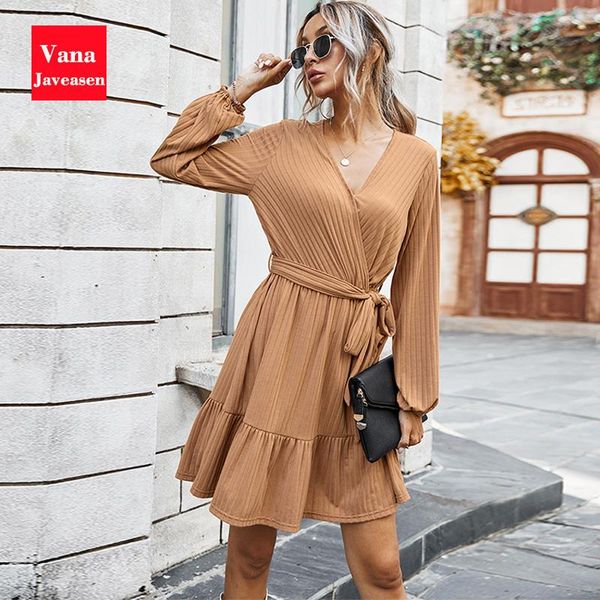 

casual dresses elegant office lady v-neck a-line dress party sashes lace-up design hem ruffled slim high waist women vestidos evening, Black;gray