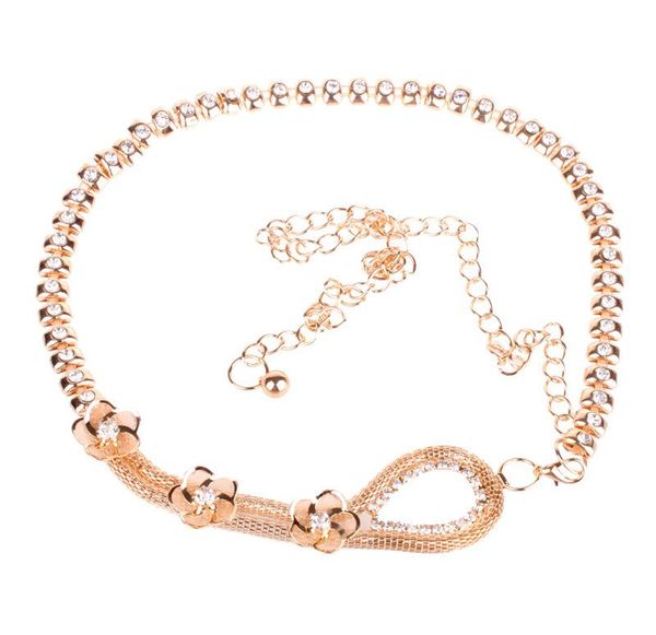 

belts vohio ceinture chaine metal fashion luxury rhinestone flower women's waist chain female models wild decorative gold belt, Black;brown