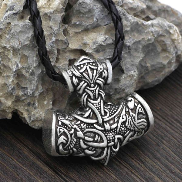 

popular new nordic viking men's necklace big hammer, Silver