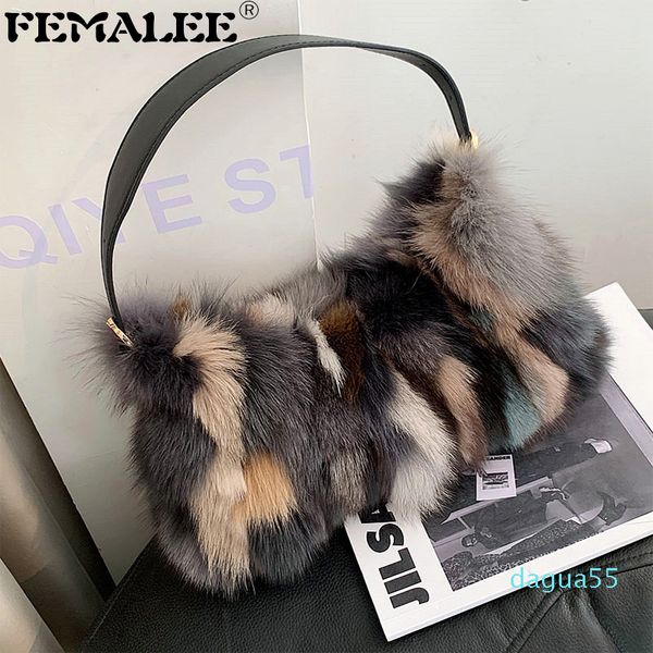 Winter Fox Hand Designer Mix Farbe Nerz Pelz Clutch Taschen Edle Damen Abend Party Umhängetasche Handtasche