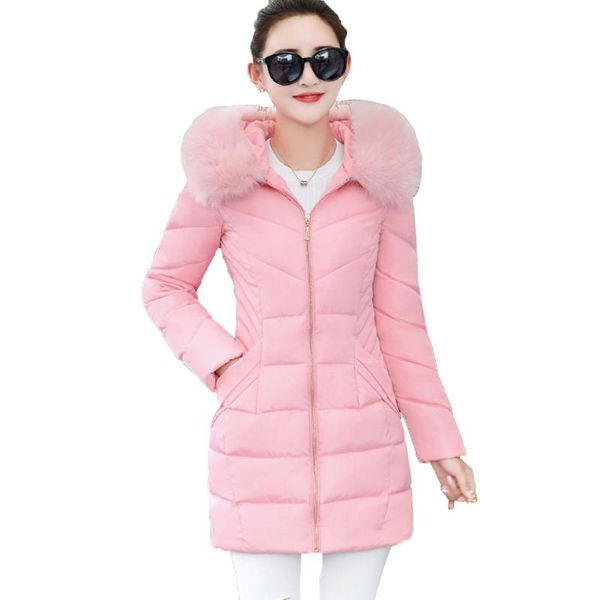 

women's down & parkas winter long cotton 2021 hooded large fur collar thick warm slim slimming jacket casual fashion female w41, Black