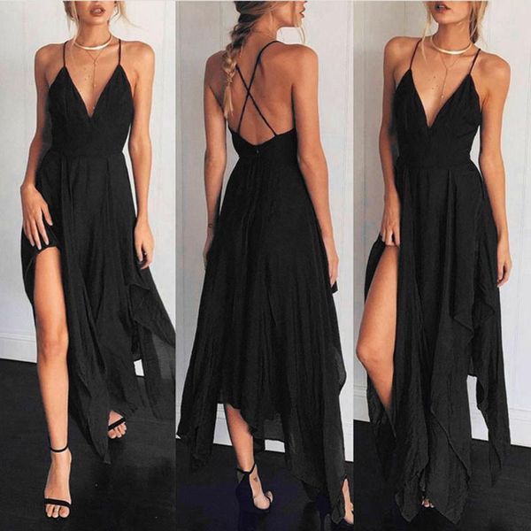 

casual dresses summer women boho long party cocktail beach dress sundress 2021 fashion ladies red, Black;gray