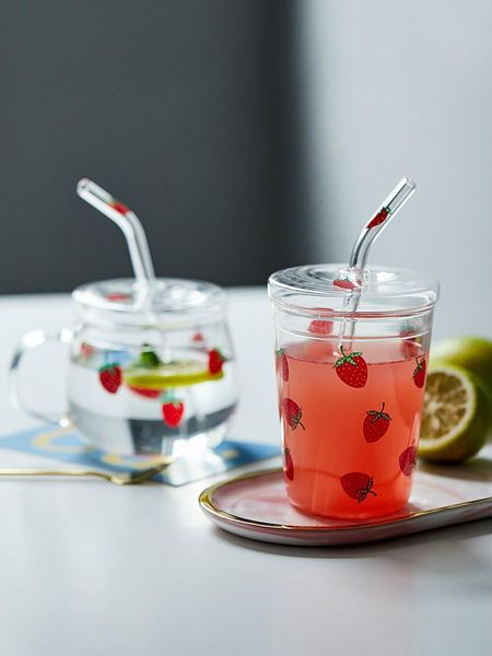 

wine glasses strawberry kettle straw glass ins wind net red cup simple and fresh