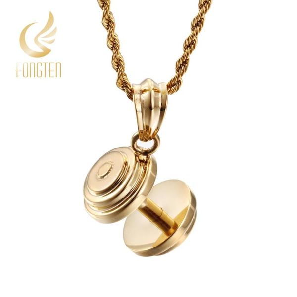 

pendant necklaces fongten dumbbells sport necklace stainless steel men gold/silver color fitness male jewelry