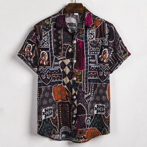 

men's cardigan short sleeve hawaiian beach blouse flower shirt men's shirt mens ethnic casual cotton print hawaiian shirt#g30, White;black