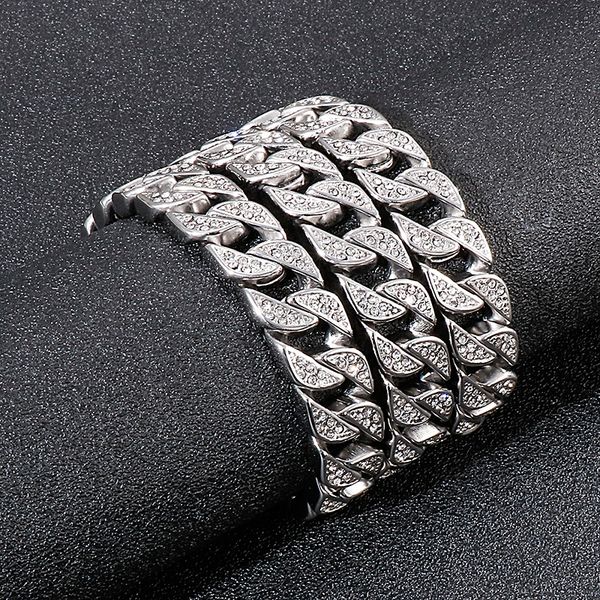 

13mm wide 24 inches 166g heavyweight 316l stainless steel solid cuban chain miami necklace full cubic zirconia bling jewelry silver