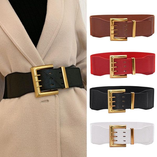 

belts all-match pin buckle elastic girdle decorative wide ladies beautiful solid fashion color belt leather, Black;brown