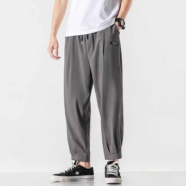 

new 2021 harajuku summer casual mens business male loose elastic waist korean style pencil pants trousers men qkof eyod, Black