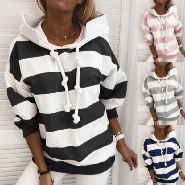 

fashion hoodies 2021 long sleeve autumn stripe thin sweater women's top, Black