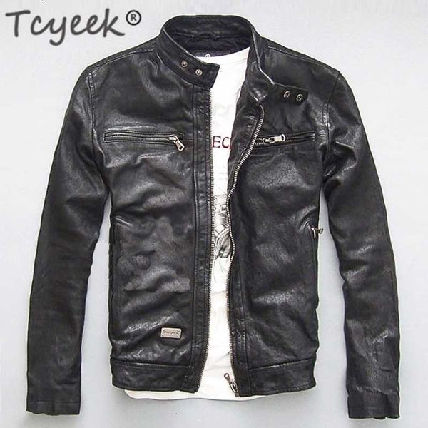 

men leather jacket genuine real sheep goat skin brand black male bomber motorcycle biker man's coat autumn spring clothes zlg88 201120