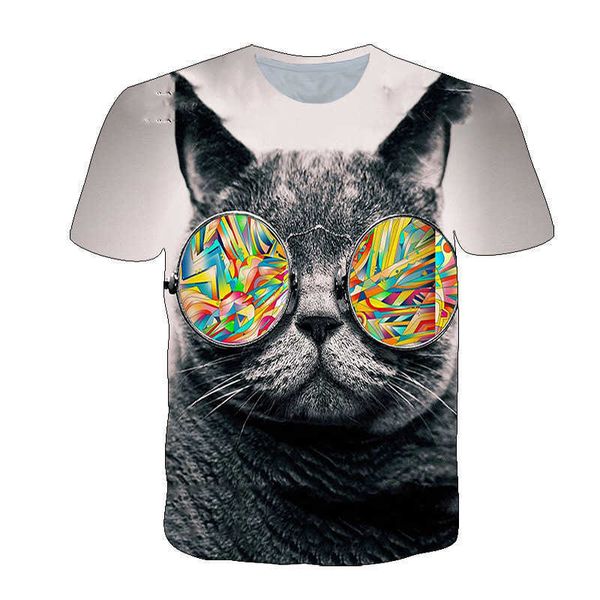 

children's new summer kitten series digital 3d printing short sleeve t-shirt, White