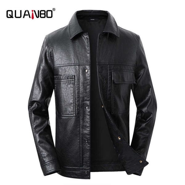 

soft mens leather jacket spring autumn fashion turn down collar leather jacket business casual man coat 211009, Black