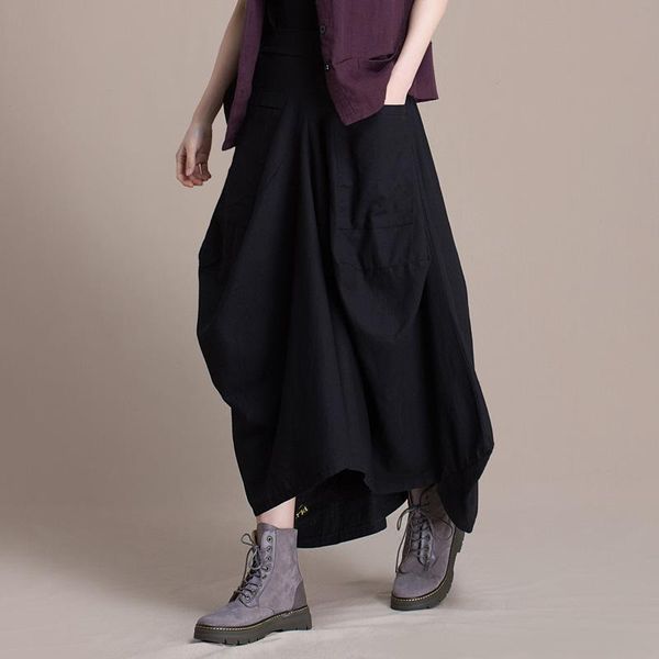 

skirts 2021 fashion long maxi for women elastic waist summer cotton linen irregular black brown