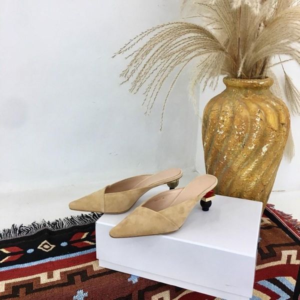 

slippers pointed toe woman genuine leather solid colour outdoor high heels fashion shoes luxury designer pumps1, Black