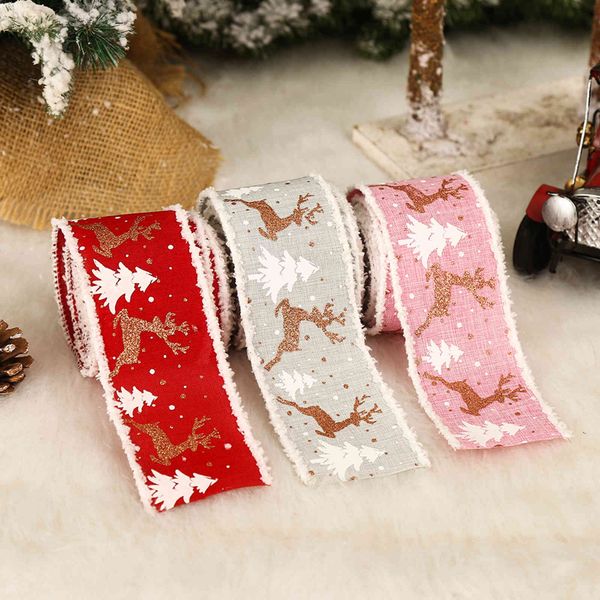 

decorations 6.5cm linen printed elk christmas tree ribbon gift box packaging ribbon