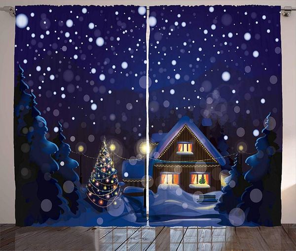 

curtain & drapes christmas curtains winter night country landscape with little house among pine trees and snow living room bedroom window