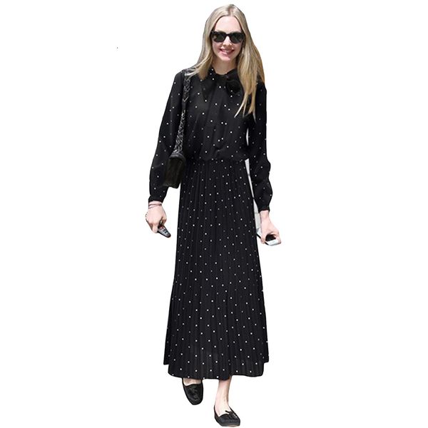 

2021 spring autumn new korean loose plus size point dot chiffon women bow black long sleeve es lj2276 funn, Black;gray