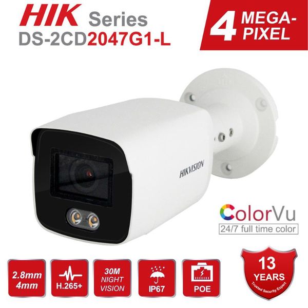 

original hikvision 4mp colorvu poe ip camera ds-2cd2047g1-l 24/7 full color h.265+ indoor/outdoor 30m ip67 2.8mm onvif in stocks