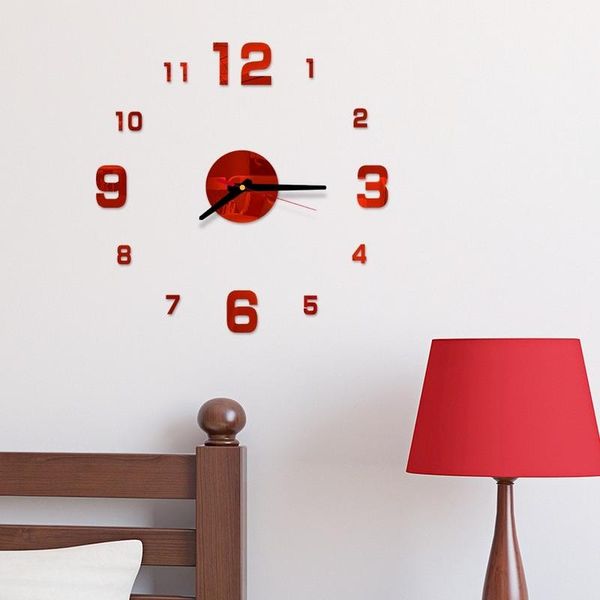 

wall clocks sticker home office decor mirror living room art design clock 20 inch modern diy 3d surface large number
