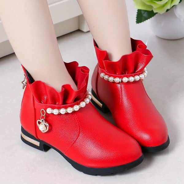 

children boots 2021 new girls boots winter plus velvet short child beaded rhinestones princess kids snow sneakers, Black;grey