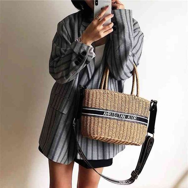 

2022 latest handbag factory store straw woven beach bag cabe basket one shoulder leather women's bag
