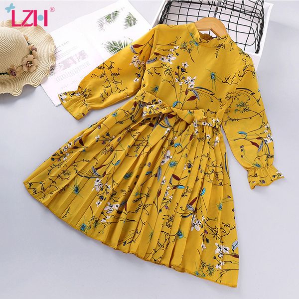 

lzh new spring baby girl dresses long sleeve floral children clothes sweet kid princess dress 3-8 years folds girl clothing 210303, Red;yellow