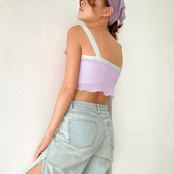 

patchwork camis women crop summer 2021 fashion v neck sleeveless streetwear casual elegant leisure camisole, White