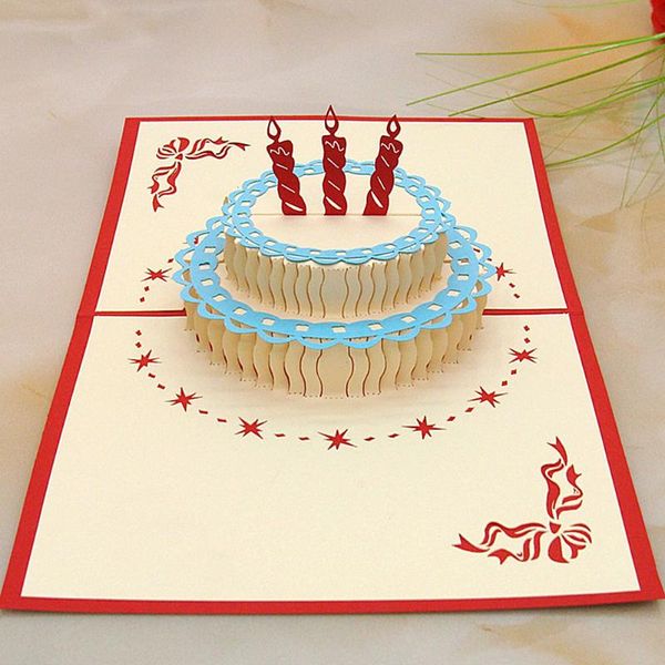 

3d exquisite diy craft birthday card cute candle cake color printing greeting handmade postcard gift