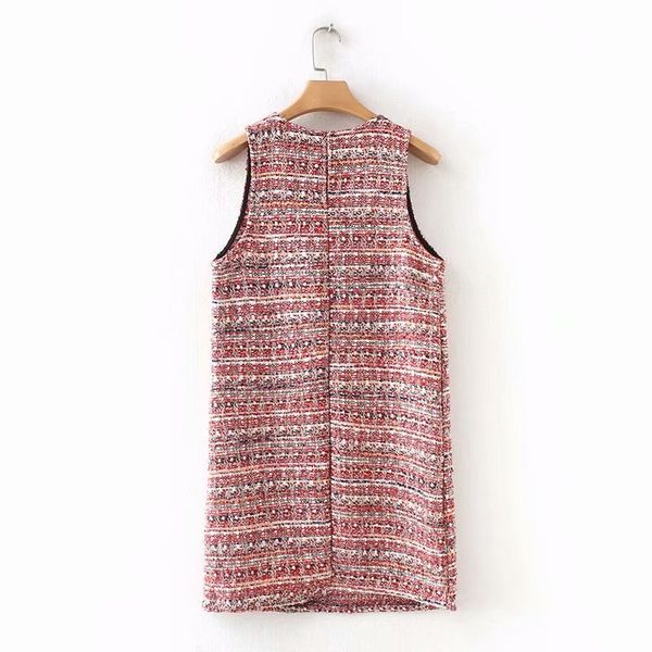 

autumn vintage fashion o neck sleeveless tweed slimming mini dress ladies party wear casual slim vestidos, Black;gray
