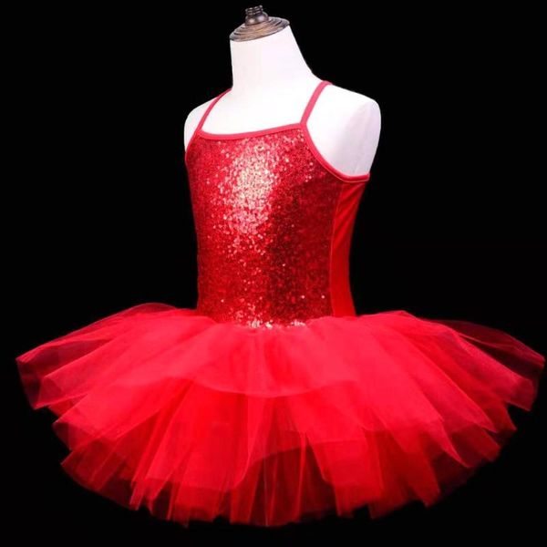 

stage wear children colorful sequined ballet tutus modern dancewear practice suspender skirt tutu dress girl kids balerina clothes, Black;red