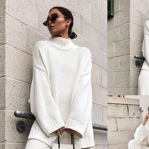 

womens sweaters 2021 winter turtleneck sweater women thin pullover jumper loose knitted white sweater pull femme new s l, White;black