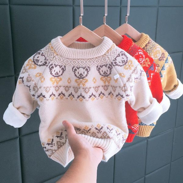 

pullover 2021spring children's bottoming sweater men and cashmere retro bear baby girl cardigan striped, Blue