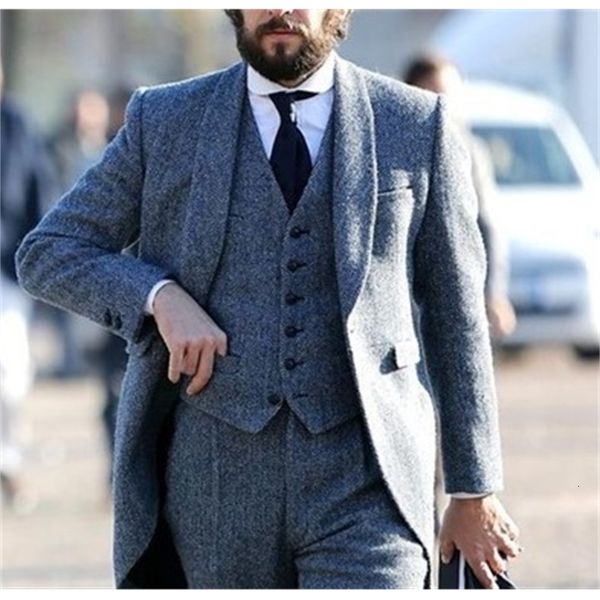 

men's suits & blazers custom design smoking tweed gray men's westbound body three fashion pieces most recent groom's tuxedo j, White;black