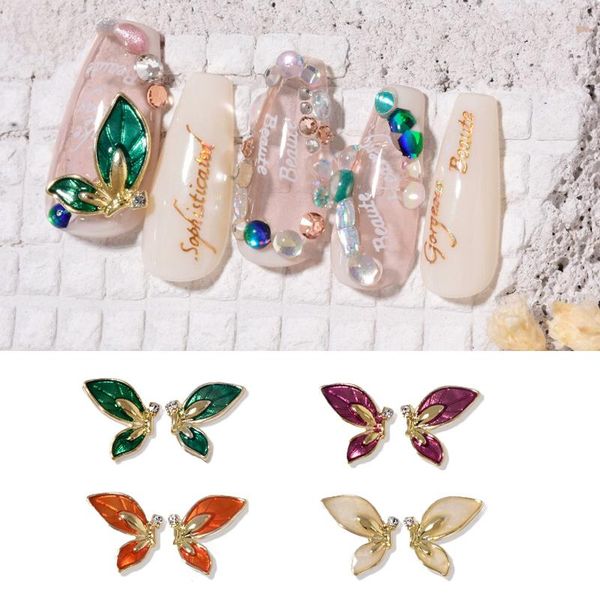 

nail art decorations 2pcs symmetry alloy butterfly charms colourful kawaii 3d nails supplies for professional fashion diy tools, Silver;gold