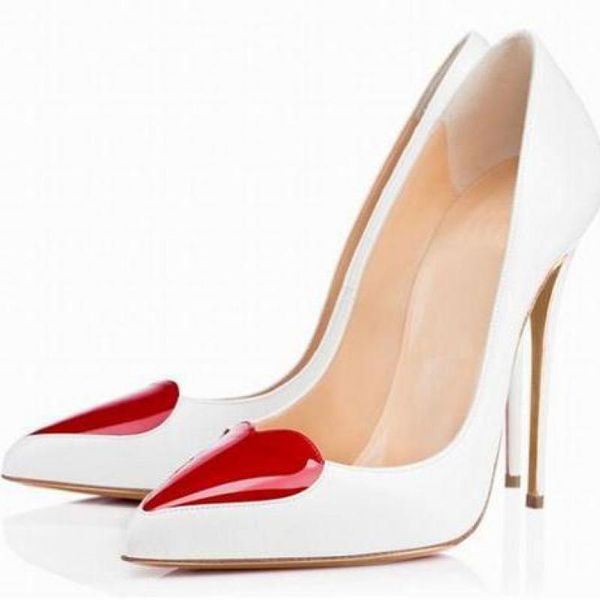 

dress shoes fashion love heart single pointed toe patent leather thin heels super high-heeled pumps white shoe zapatos mujer, Black