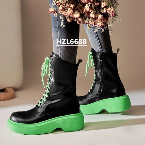 

ankle boots for women 2021 autumn/winter new thick-soled side zipper martin boots for women lace-up fashion british wind boots, Black