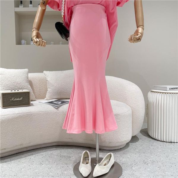 

skirts niche design women's spring summer 2021 fashion high waist slim medium long skirt solid versatile fishtail, Black