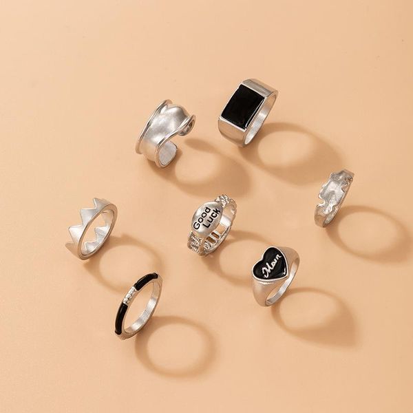 

wedding rings 7pcs/set fashion love heart letter couples ring set for women men silver color hollow irregular geometry jewelry 20366, Slivery;golden