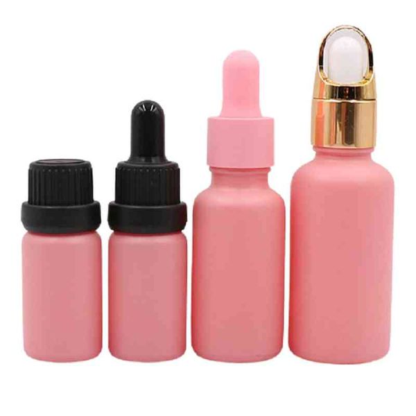 

empty 10/20/30ml glass dropper bottle vials with pipette pink frosted cosmetic perfume refillable essential oil dropper bottles