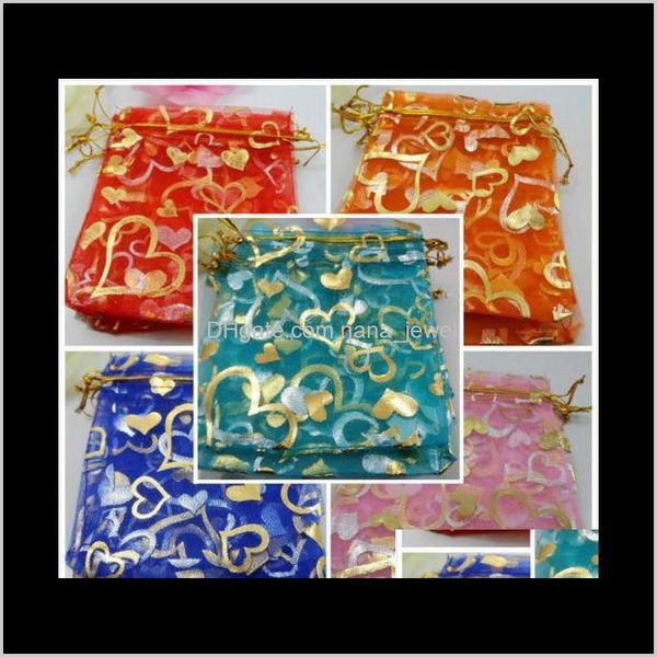 

ship 100pcs organza jewelry packing pouch wedding favor heart gift bags 12x10cm fuw0h 0f3nb, Pink;blue