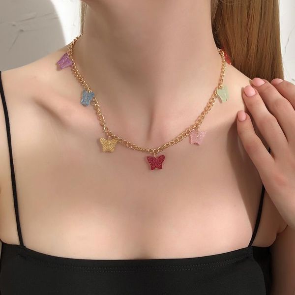 

chains fashion temperament necklace female resin color butterfly personality geometric fairy show, Silver