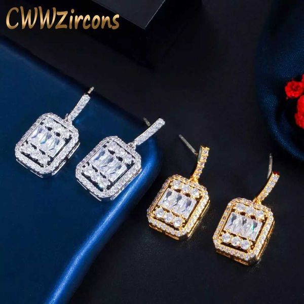 

gorgeous dangling drop princess cut cubic zircon chic earrings for women anniversary bridal party jewelry gift cz791 210714, Silver