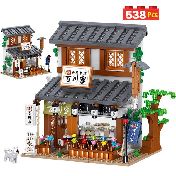 

City Street View Mini Budokan Grocery Store Building Blocks Creator Friend Ramen Shop House Architecture Brick Toys For Children