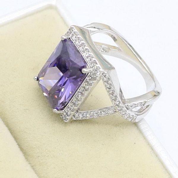 

cluster rings luxury purple semi-precious white gold color ring for women bridal jewelry birthday gift, Golden;silver