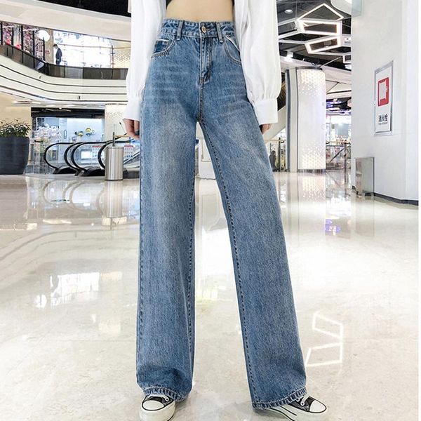 

women's jeans 2021 loose drape straight leg mopping denim long thin wide-leg four season women, Blue