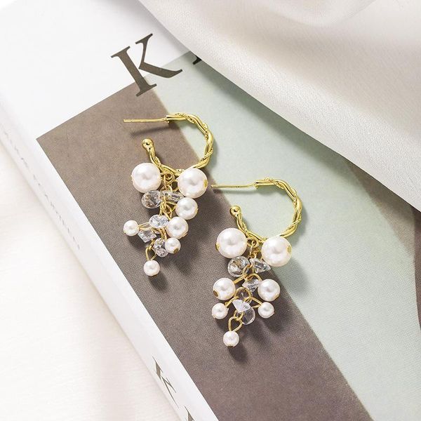 

bangle ch-1460 s925 silver needle pearl earrings zircon beaded long temperament tassel niche super fairy, Black